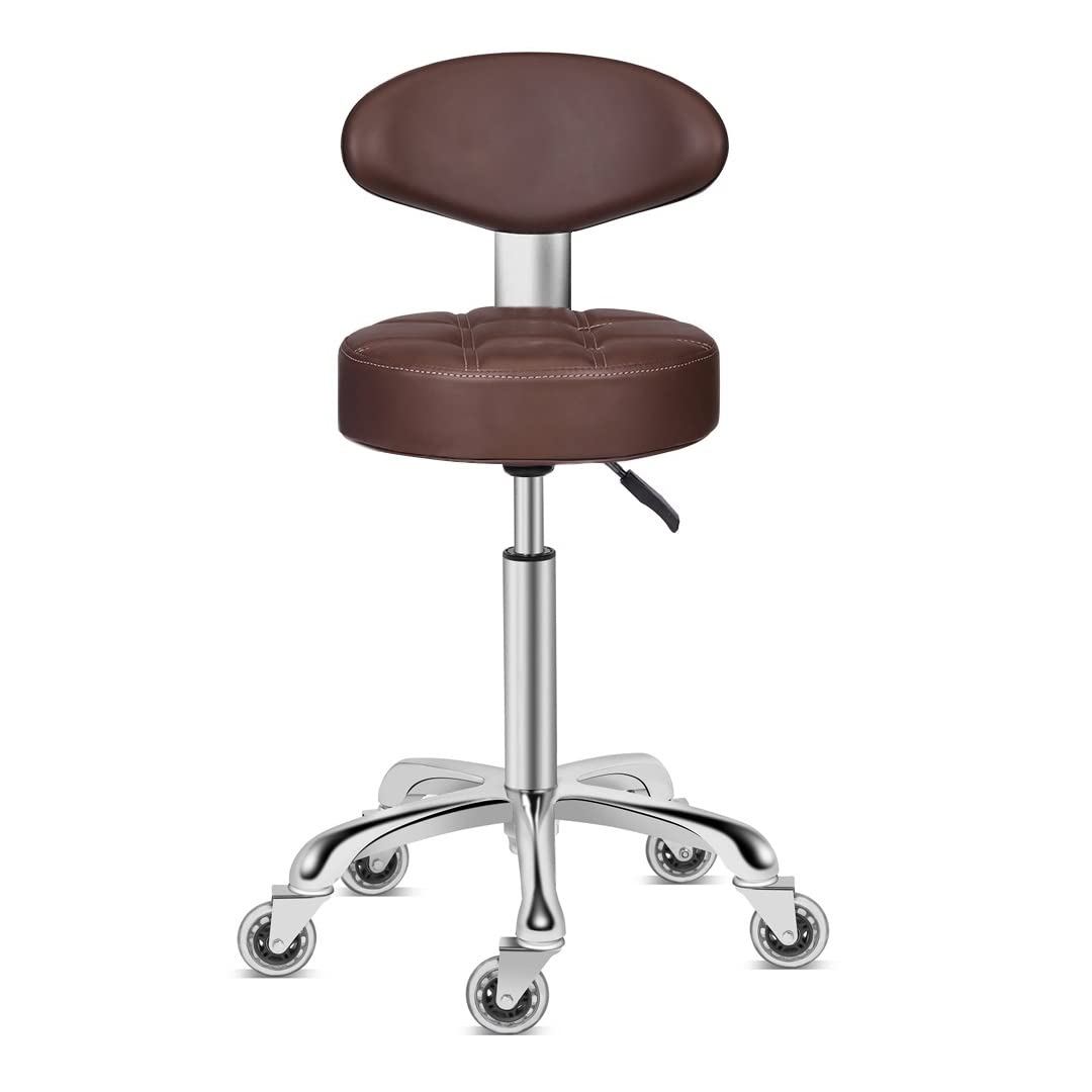 Kaleurrier Swivel Stool Adjustable Height: Heavy Duty Rolling Stool Chair for Kitchen Salon Bar Office Drafting Standing Desk Garage Shop - Seat Height 22-30"(with Back Rest) (Coffee)