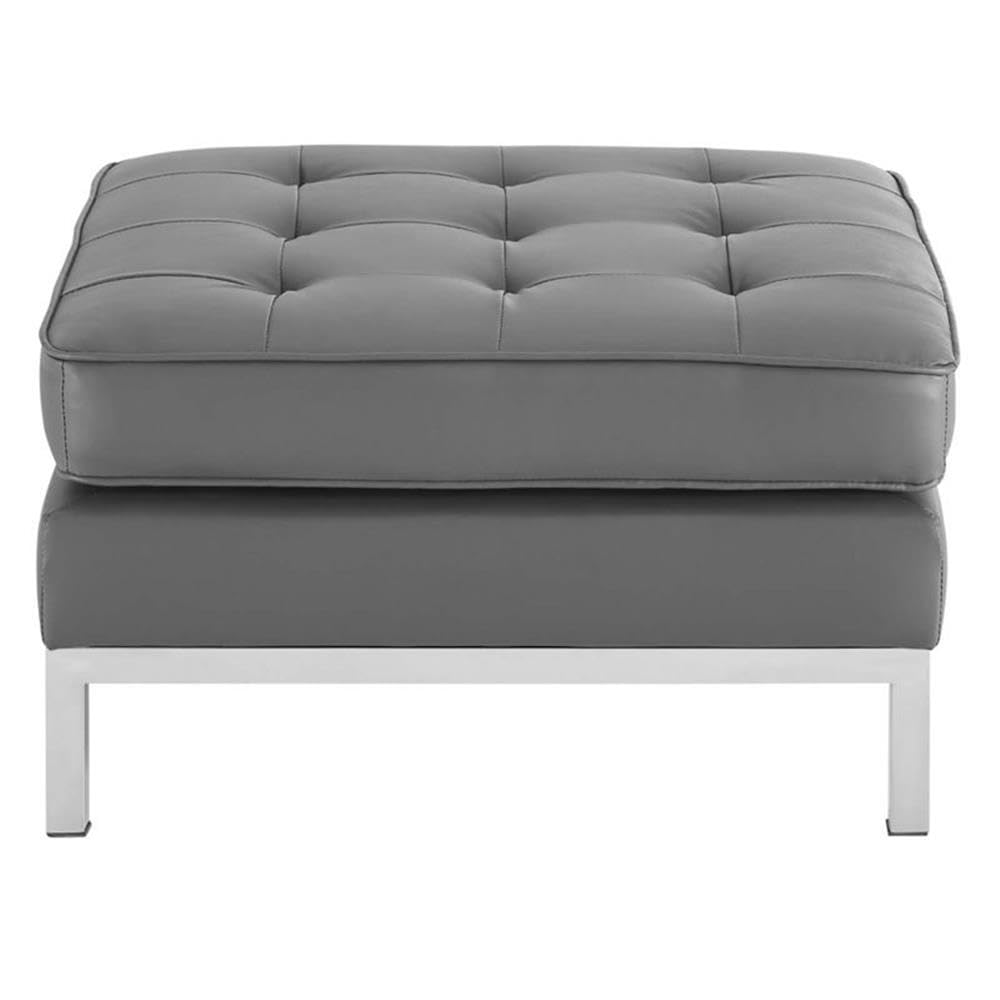 Modway Loft Tufted Button Faux Leather Upholstered Square Ottoman in Silver Gray