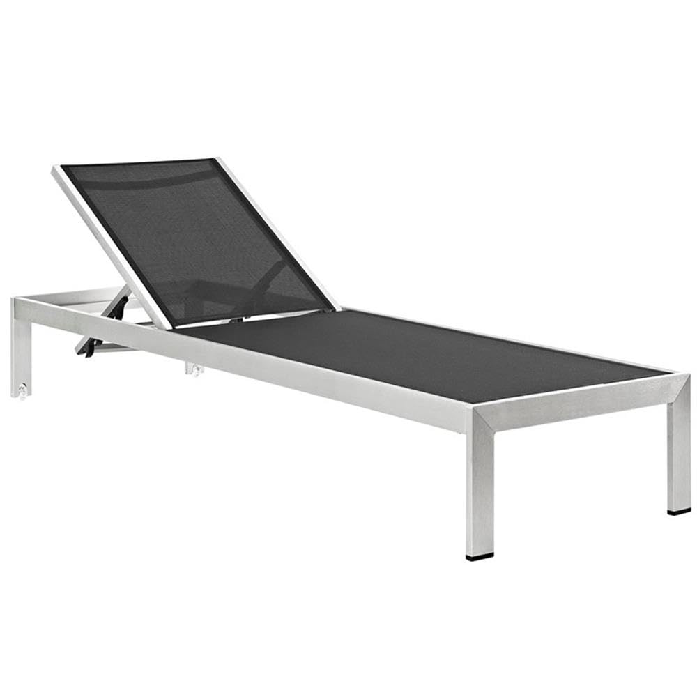 Modway Shore Aluminum Textilene® Mesh Outdoor Patio Six Poolside Chaise Lounge Chairs in Silver Black