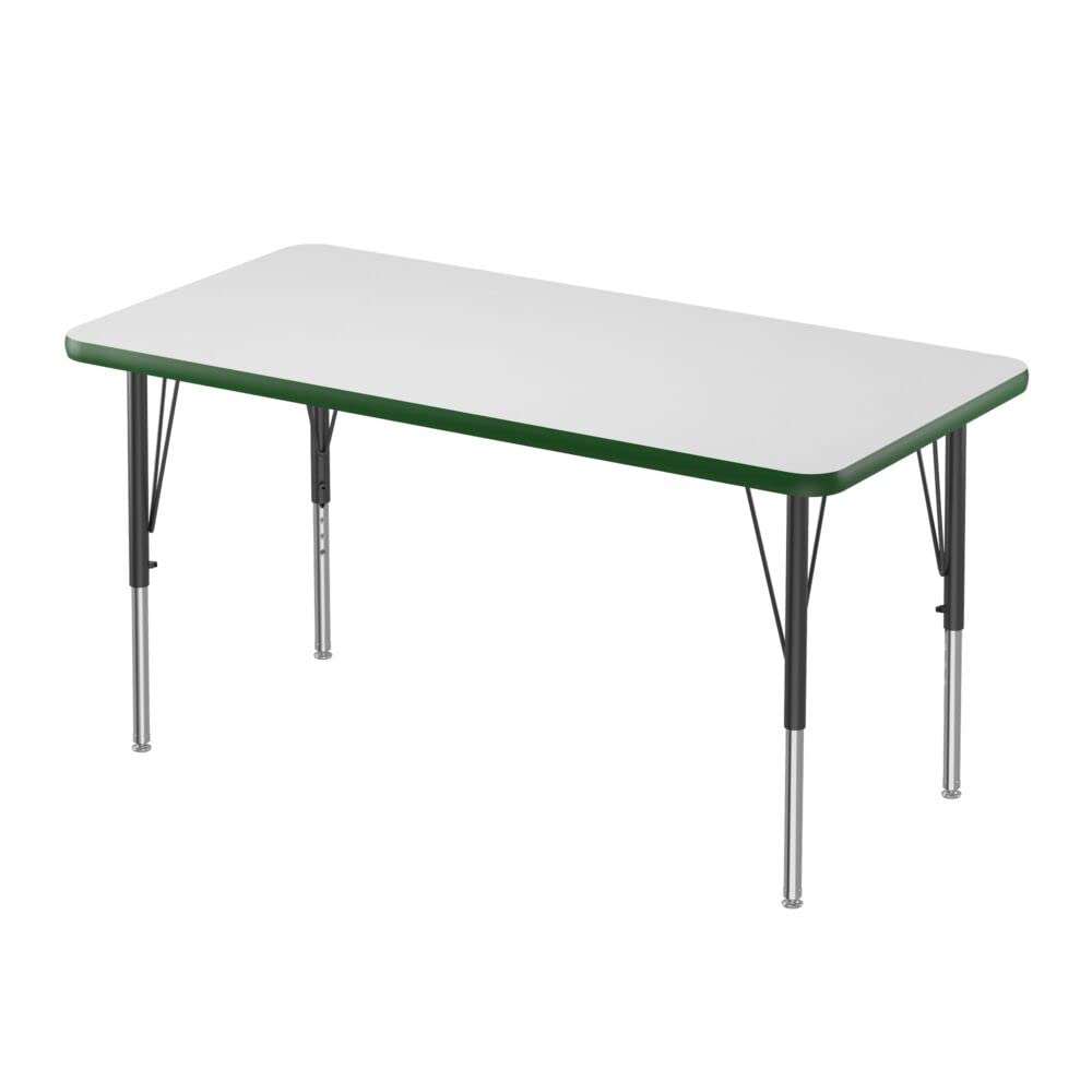 Correll 24"x36" Rectangular Classroom Activity Table, Height Adjustable (19"-29") Markerboard/Dry Erase Durable High Pressure Top, Green Edge, Black/Chrome Legs, School Furniture, Made in The USA