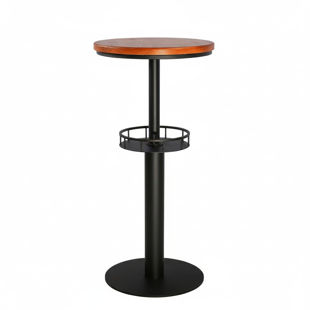 LOKKHAN 42" Tall Rustic Industrial Bar Table with Storage-19.68" Dia Round Wooden Top Metal Bar Height Adjustable Standing Pub Table-Dining Room Cocktail Bistro Table