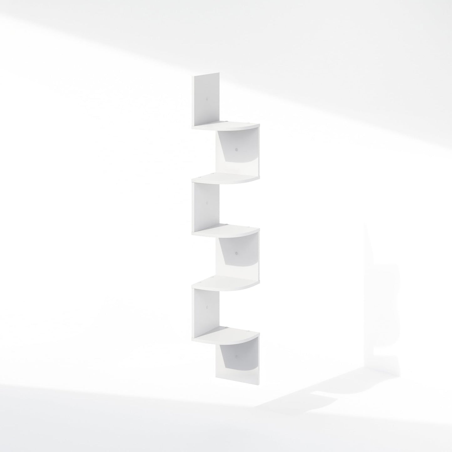 Furinno Rossi 5-Tier Floating Corner Shelf for Wall, Corner Zigzag Shelf Wall Mounted, Radial Wall Mount Shelves, for Home Office, Living Room, Bedroom, Bathroom, White