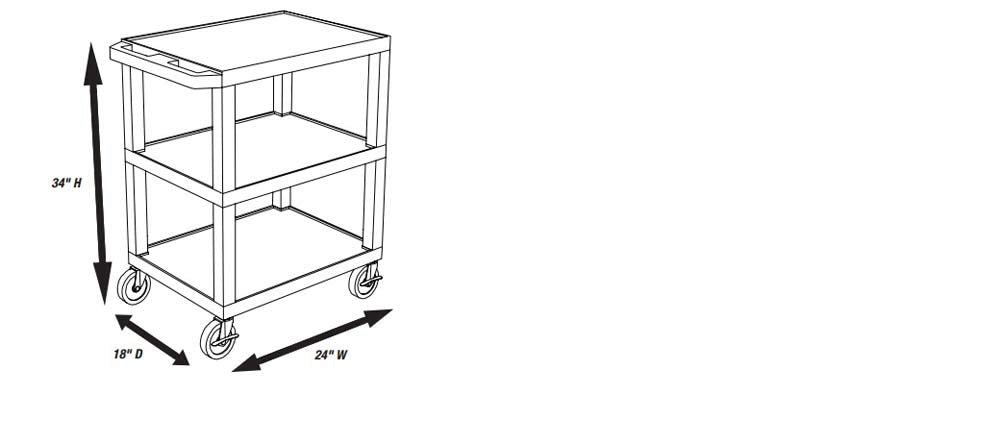 LUXOR WT34S 3 Shelves Tuffy Utility Cart - Black