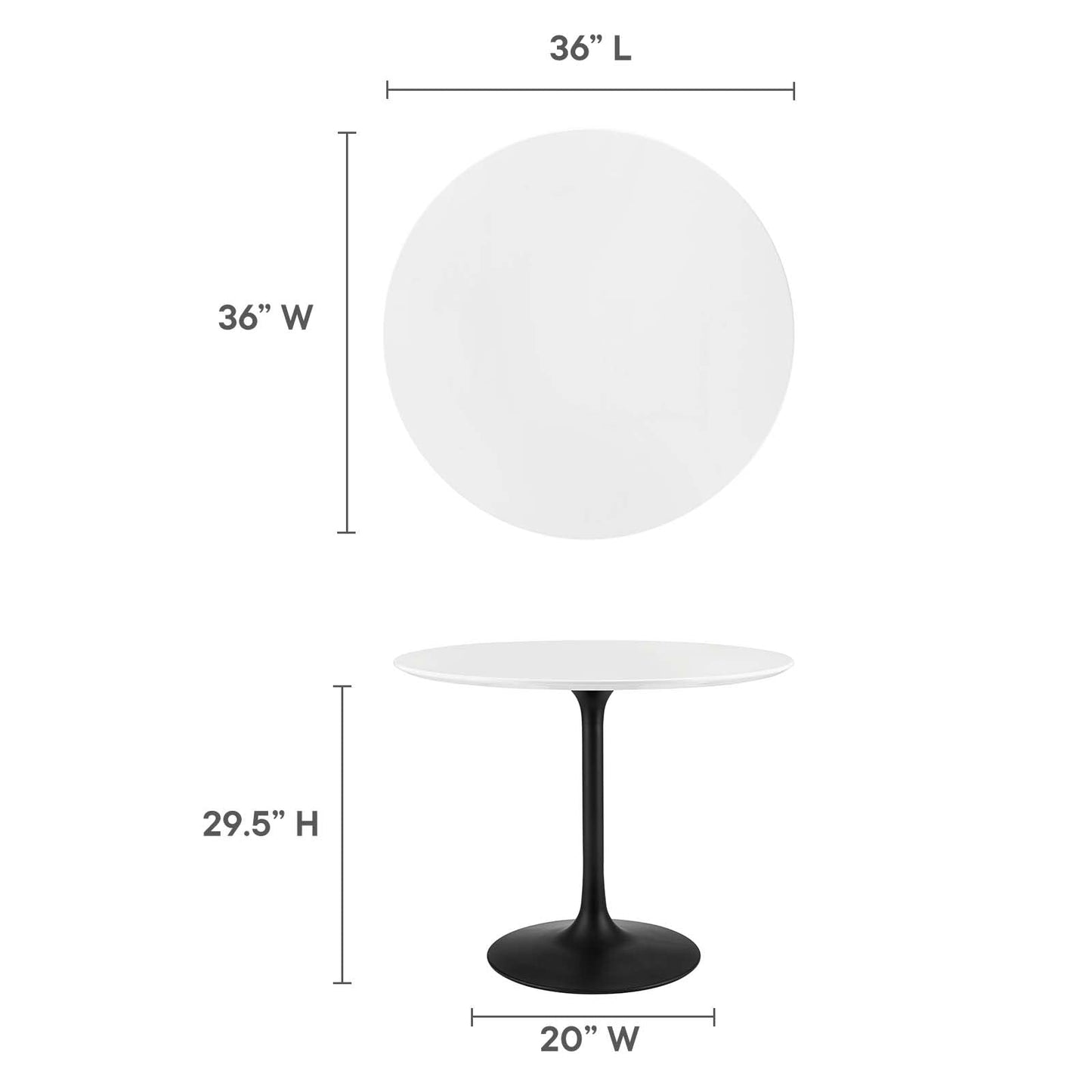 Modway Lippa 36" Round Wood Dining Table, White Top, Black Base