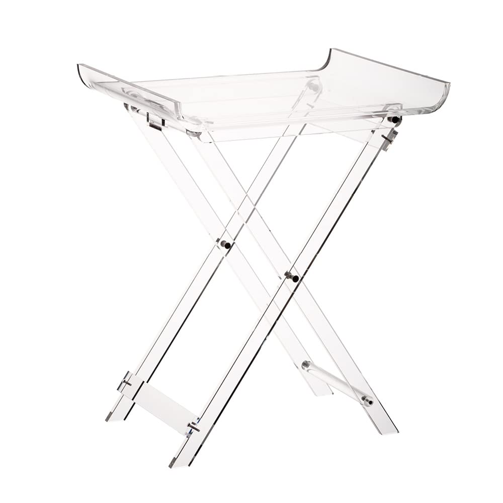 Designstyles Acrylic Folding Tray Table – Modern Chic Accent Desk - Kitchen and Bar Serving Table - Elegant Clear Design (Curved Top)