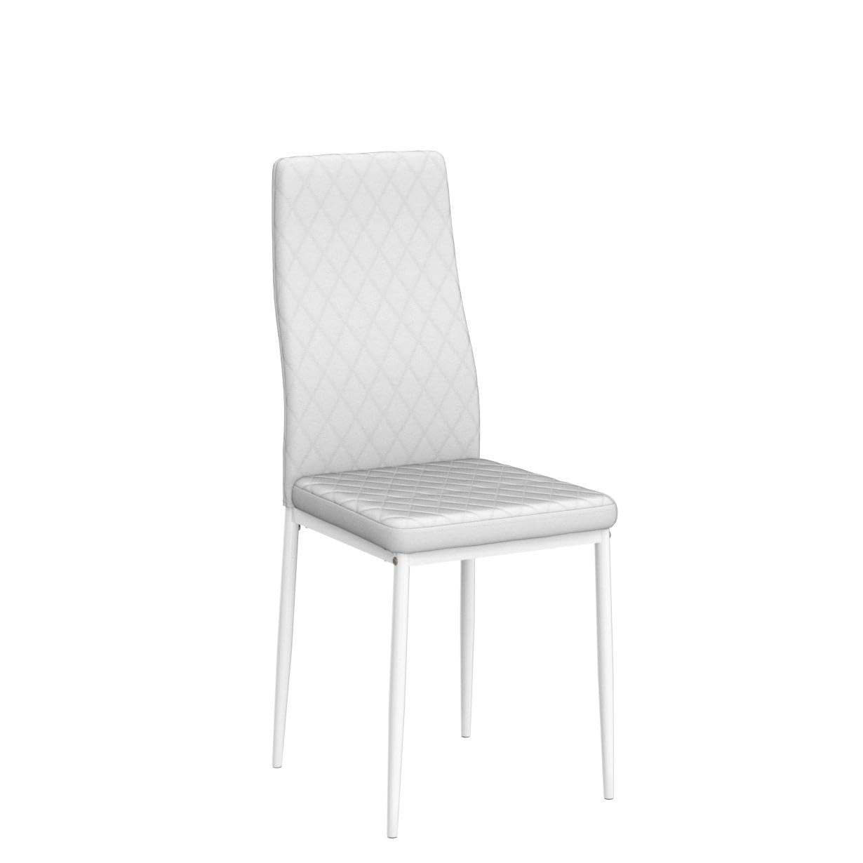JT Modern Minimalist Dining Chair Fireproof Leather Sprayed Metal Pipe Diamond Grid Pattern Restaurant Home Conference Chair Set of 4 Or 6 (6, White)