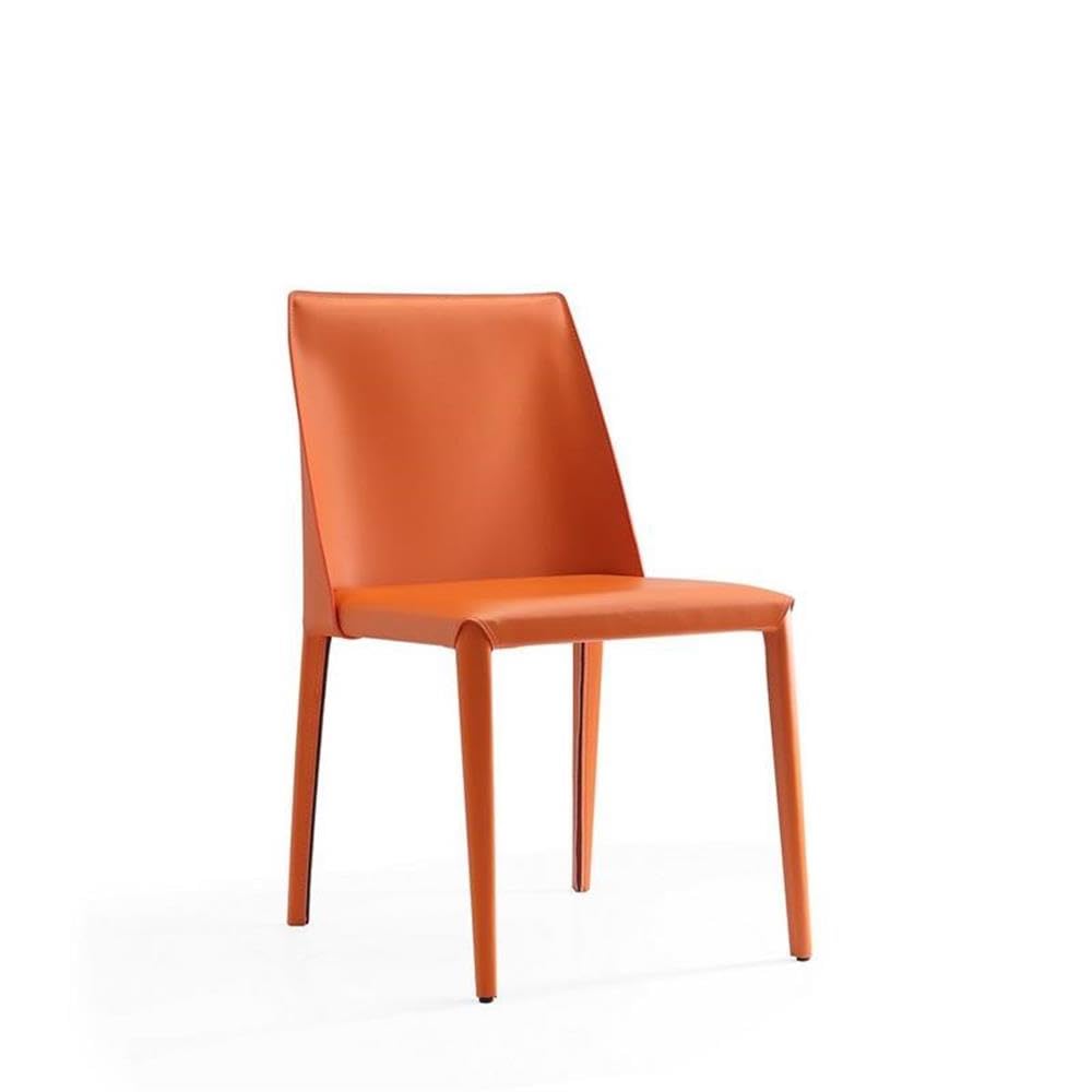 Manhattan Comfort Paris 8-Piece Leather Dining Chair and Armchair Set, Upholstered in Luxurious Saddle Material, Metal Frame, Ideal for Industrial and Coastal Homes, No Assembly, Coral