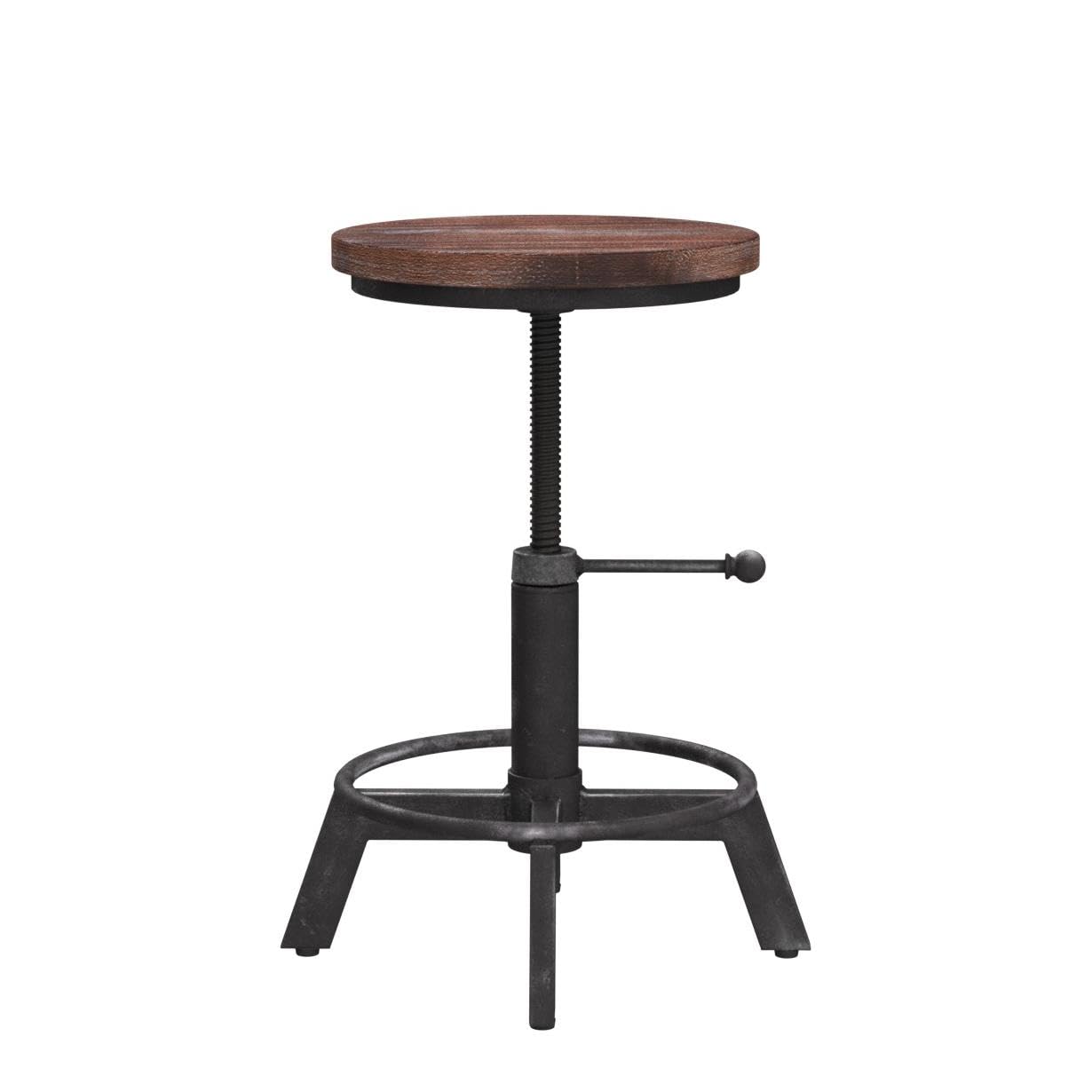 BOKKOLIK Set of 2-Industrial Bar Stool-Counter Height Chairs- Swivel Wooden Seat- Adjustable 15.2-21"