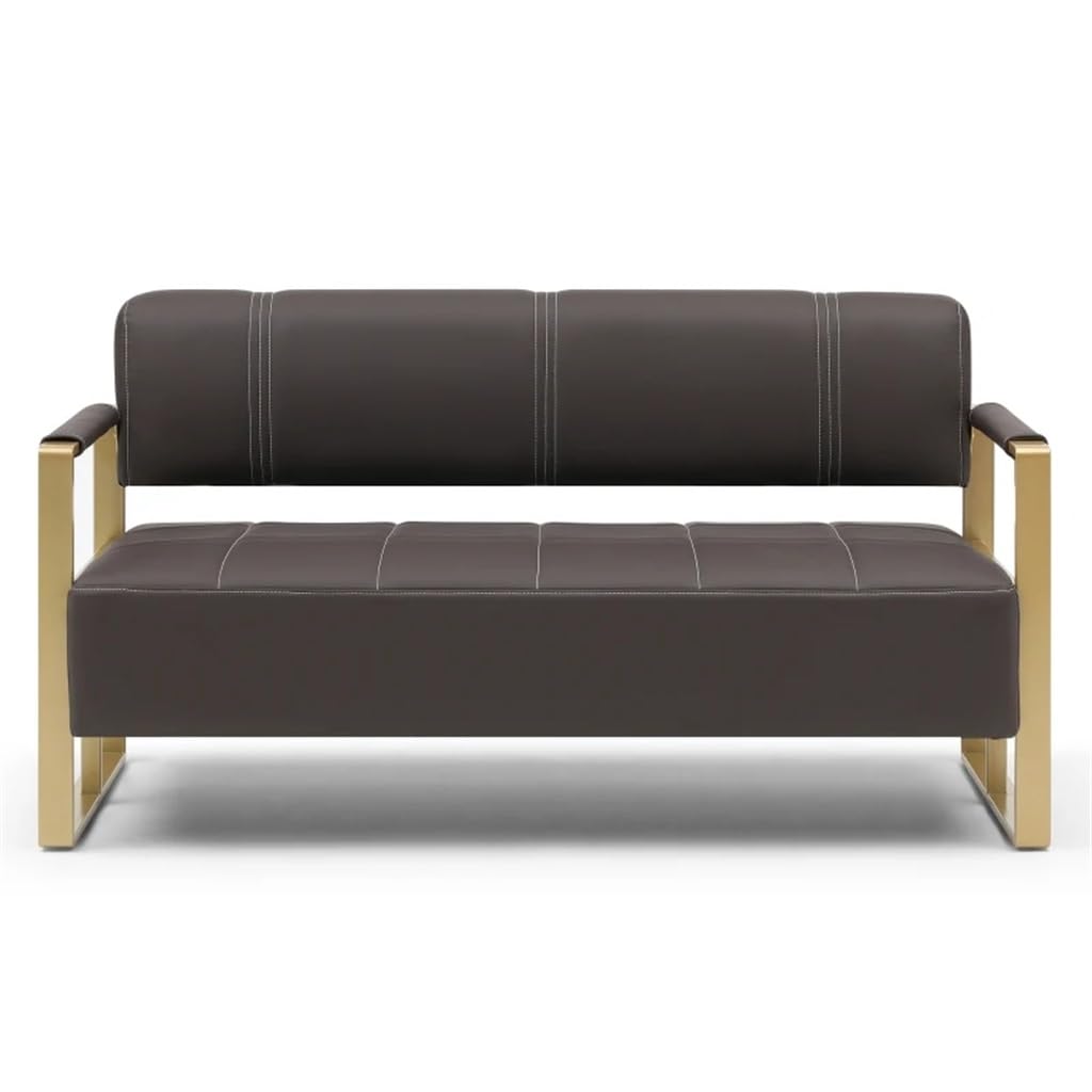 RXXCMD Brown 57.9" Width Upholstery Faux Bonded Leather Loveseat Sofa Office Apartment Studio Furniture with Golden Metal Arms