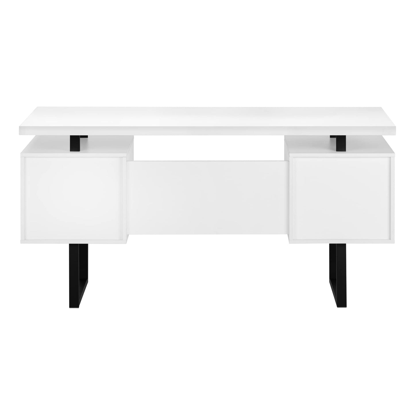 Monarch Specialties I 7631 Computer Desk, Home Office, Laptop, Left, Right Set-up, Storage Drawers, 60" L, Work, Metal, Laminate, White, Black, Contemporary