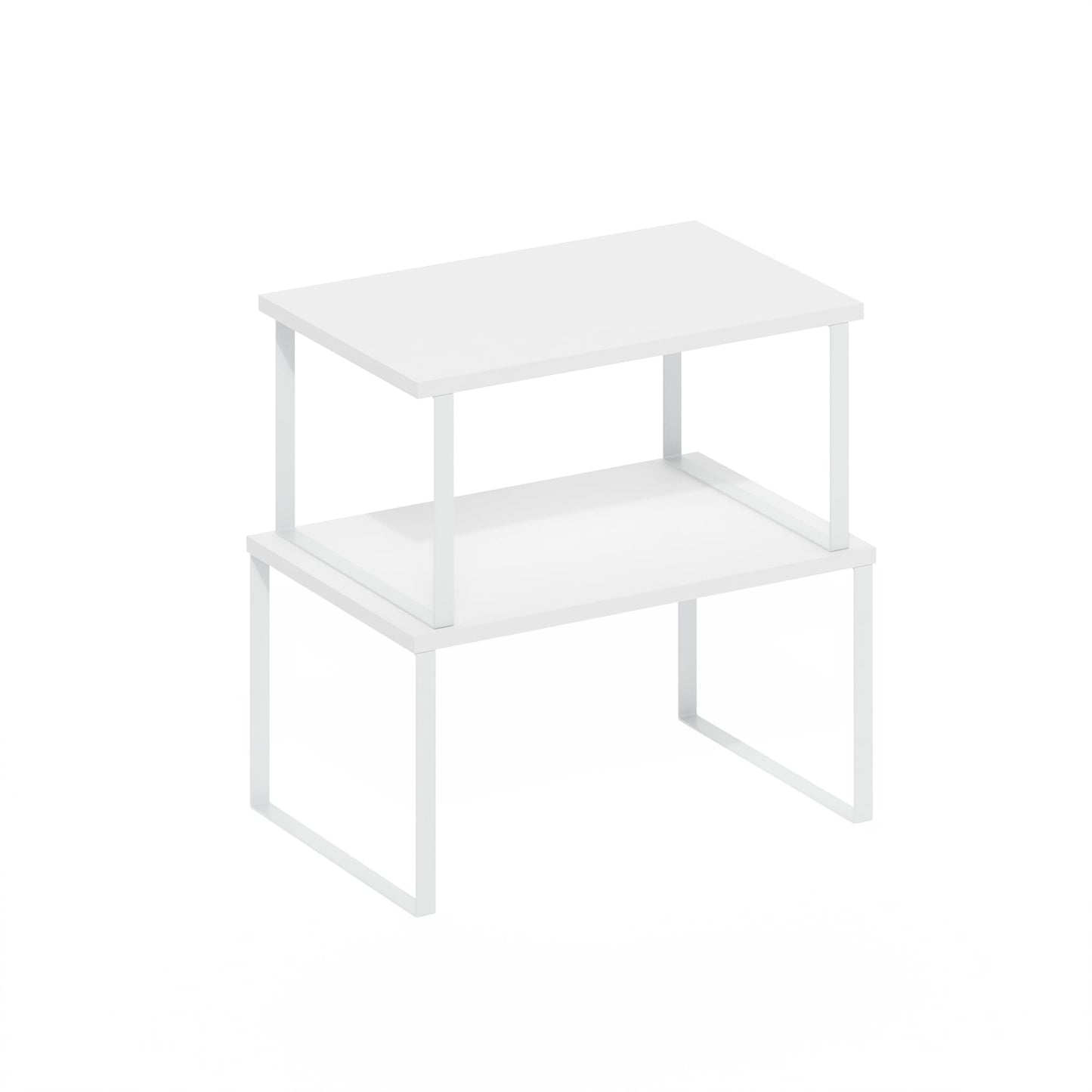Furinno RAVEL Kitchen Countertop Organizer Set of 2, Nesting Counter Shelves, Kitchen Storage, Expandable, Stackable, Spice Rack, for Kitchen, Pantry, Coffee Bar, White