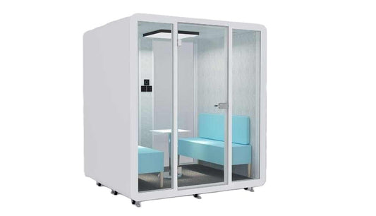 X-Large, Sound Proof Mobile Office Pod, Best for 4-6 People, Glass Door LED Lights, Best for Private Meeting (White)