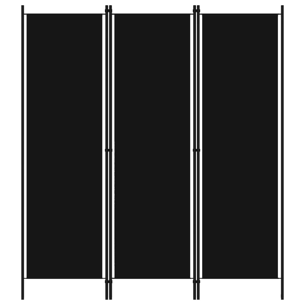 3-Panel Folding Room Divider Black, 59.1x70.9 Inches, Freestanding Privacy Screen with Powder-Coated Iron Frame and Fabric Panels for Bedroom
