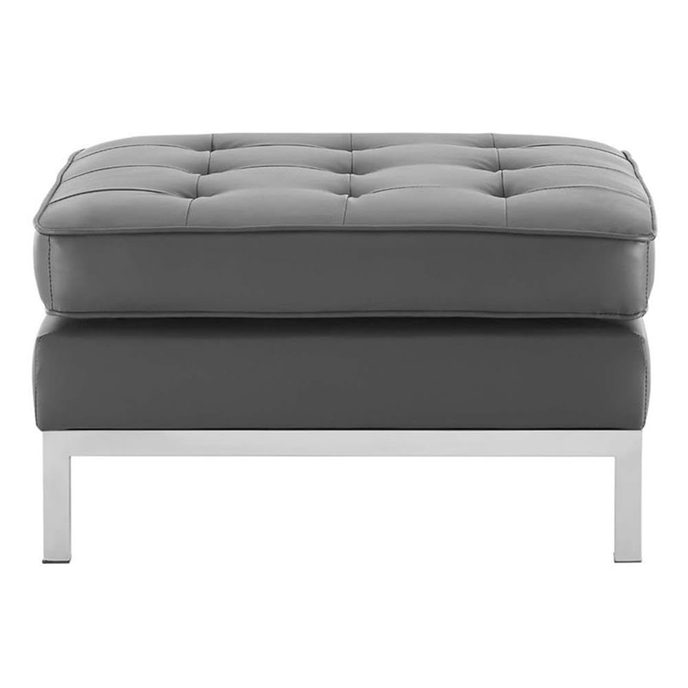 Modway Loft Tufted Button Faux Leather Upholstered Square Ottoman in Silver Gray