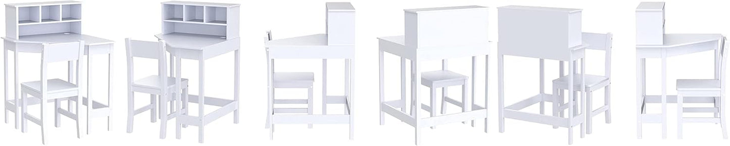 HYGRAD BUILT TO SURVIVE Wooden Kids Study Desk Chair Set, Writing Desk with Hutch and Storage with Drawers – Computer and Gaming Workstation Table for Boy, Girls Bedroom, Study Room (White/Square)