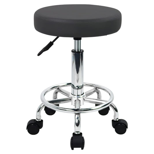 WKWKER Round Rolling Stool with Footrest PU Leather Height Adjustable 360° Swivel Stool with Wheels Office Stool Chair Home Drafting Work Studio Shop SPA Salon Small (Grey)