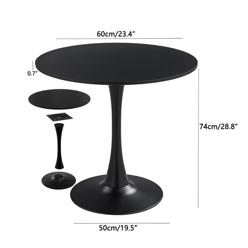 HYYTEIBL 23.4" Tulip Dining Table, Black, Perfect for 2-4 People, Mid-Century Modern Style, Round MDF Top with Sturdy Base for Dining Room, Living Room, Cafe