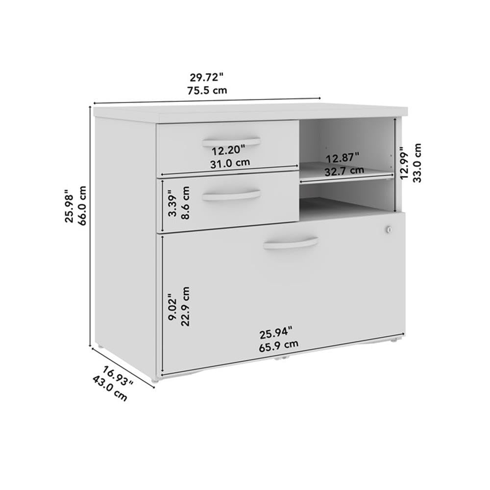 Bush Business Furniture Studio C Office Storage Cabinet with Drawers and Shelves in Natural Elm, Organization for Home or Professional Workspace