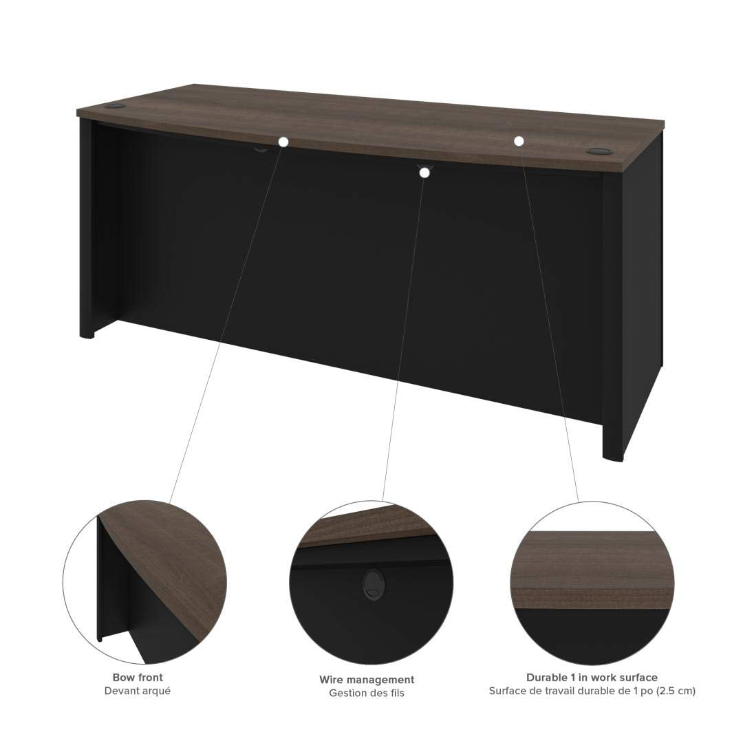 Bestar Connexion Desk Shell, 72W, Antigua & Black, Professional Workstation, Large Desktop Solution, Home Office Table for Workspace