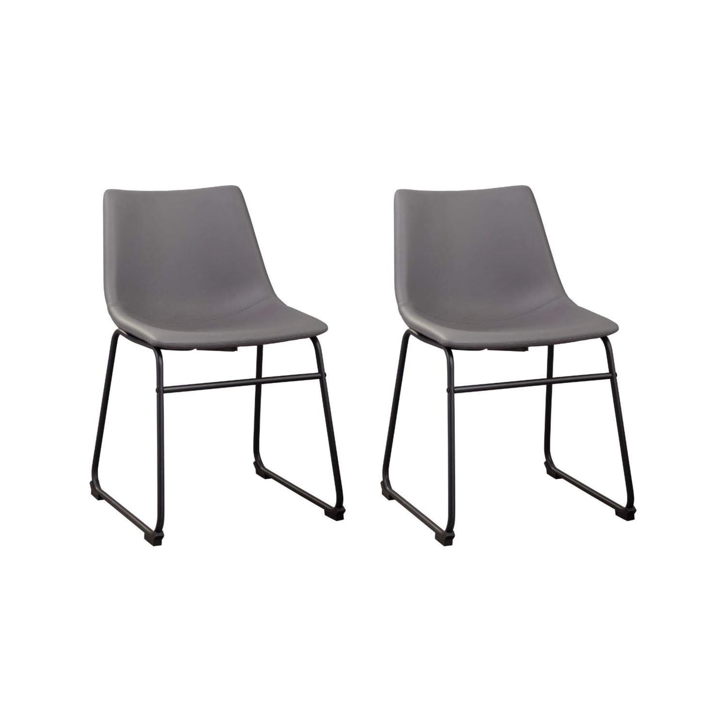 Signature Design by Ashley Centiar Casual Bucket Seat Dining Upholstered Side Chair with Black Metal Base, Set of 2, Faux Leather, 18.75" Seat Height, Gray