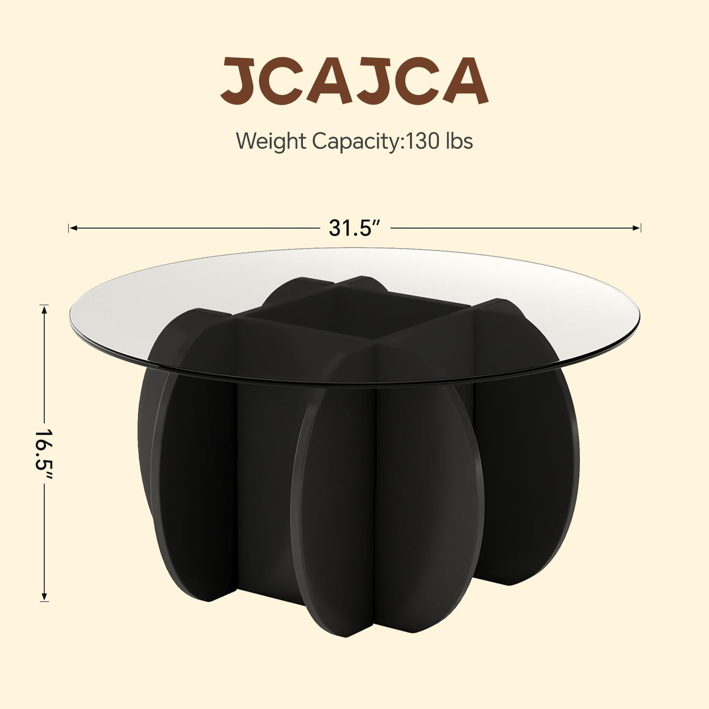 JCAJCA Coffee Table for Living Room Mid Century Modern Round Center Table with Glass Top, Black