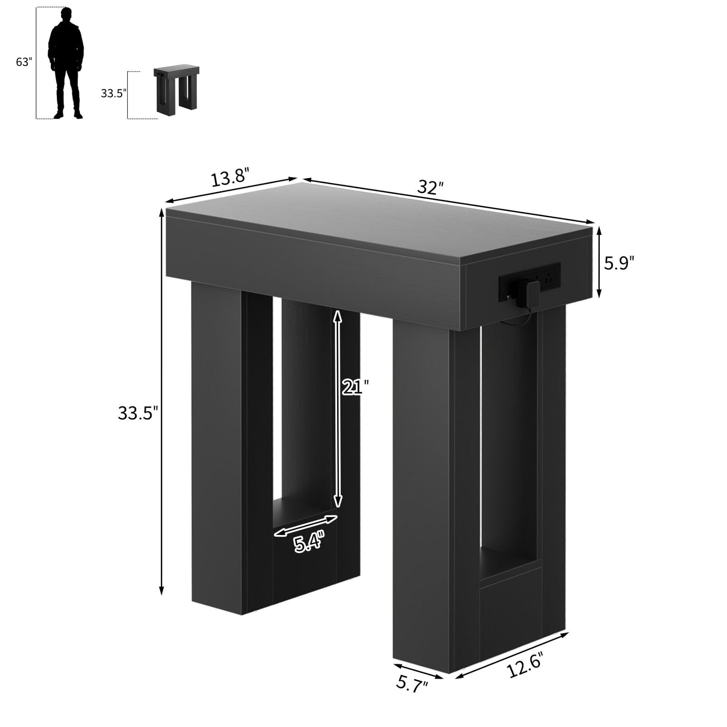 Unikito 32" Entryway Table with Socket and Sensor Light, Narrow Console Table with Storage Behind Couch, Farmhouse Entryway Table for Hallway, Behind the Couch, Living Room