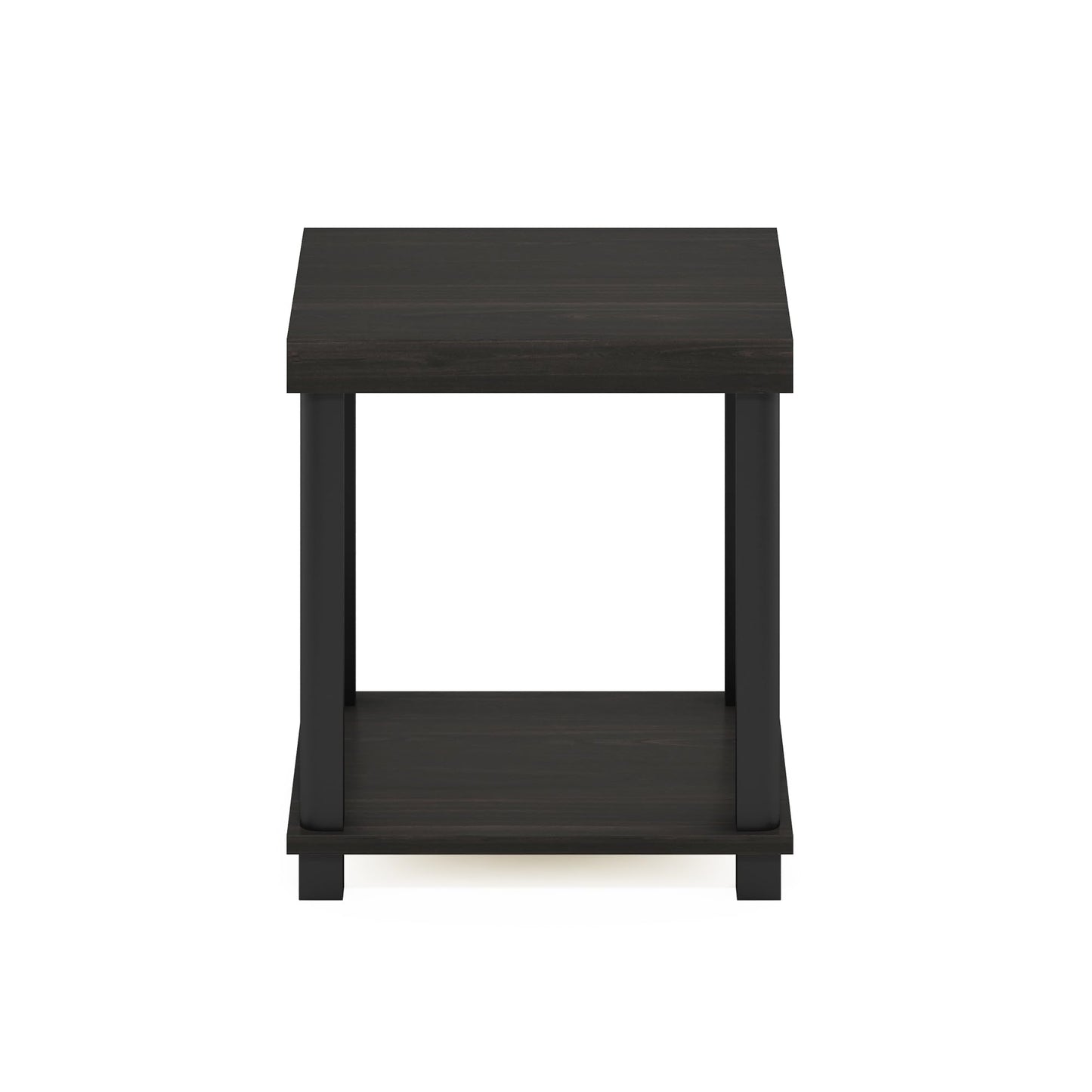 Furinno Turn-N-Tube Side Table, 2-Tier Thick Tabletop End Table with Open Shelf, Toolless Assembly Night Stand, Bedside Table, for Living Room, Bedroom, Espresso