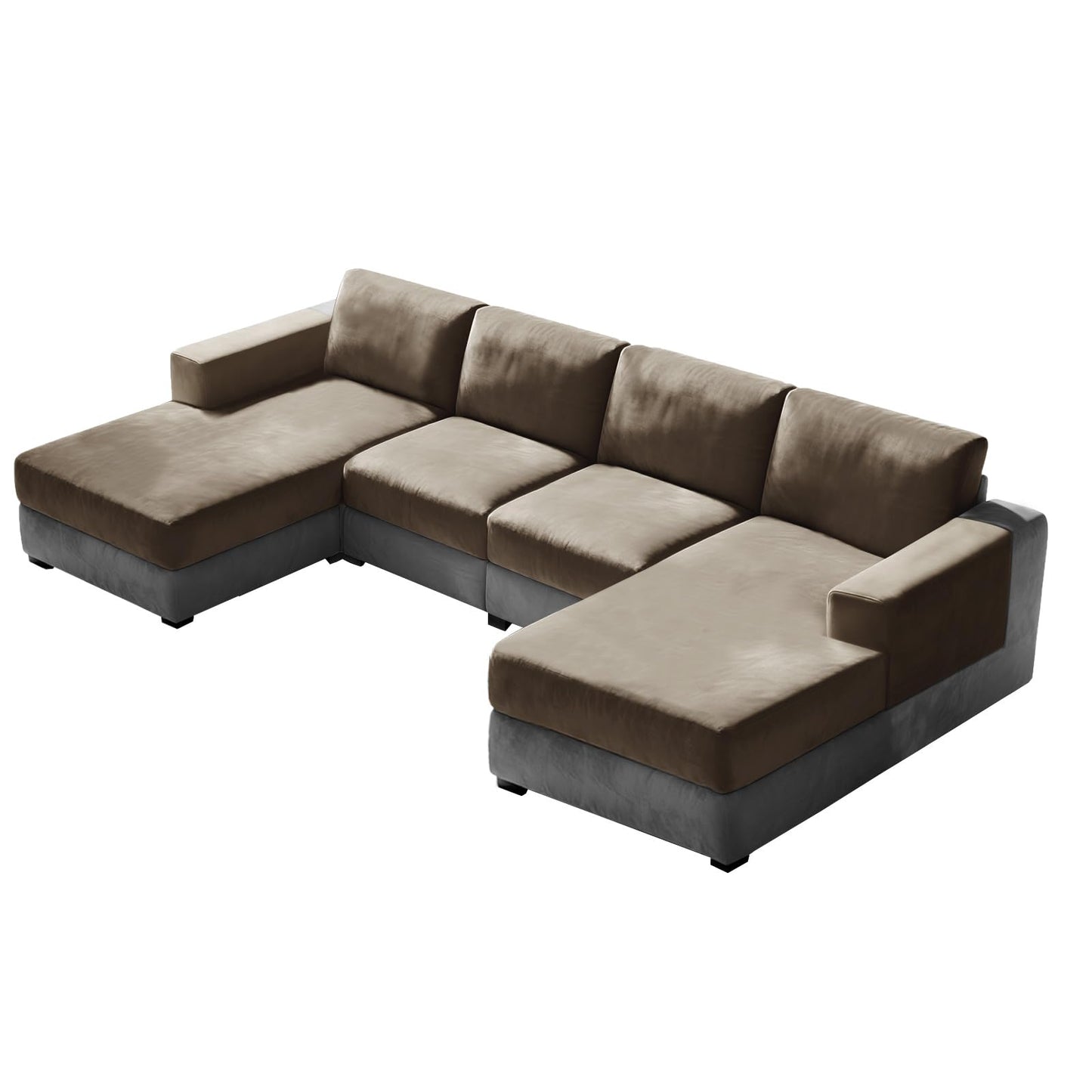 10 Pieces Sofa Cushion Covers for U-Shaped Modular Sectional Couch with 4 Seat+4 Back+2 Arms, Stretch Velvet Upholstered Covers for Sofa Bed with Deep Double Chaise (Camel,Universal (10 Pieces))