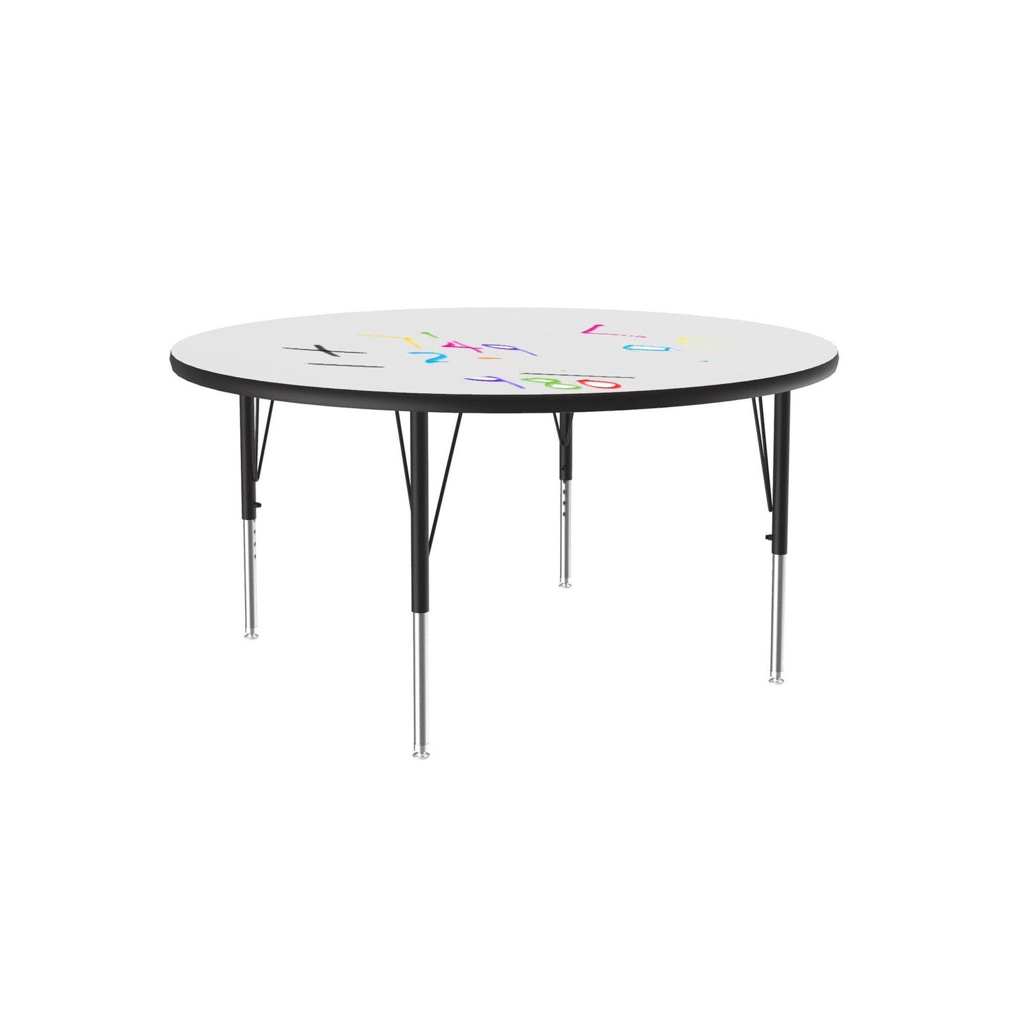Correll 36" Round, Classroom Dry Erase/Markerboard Top Activity Table, Height Adjustable (19"-29), White Durable High Pressure Laminate, School Furniture, Made in The USA
