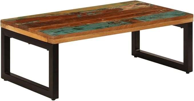 Rustic Multicolor Coffee Table, Solid Reclaimed Wood, Sturdy Steel Legs