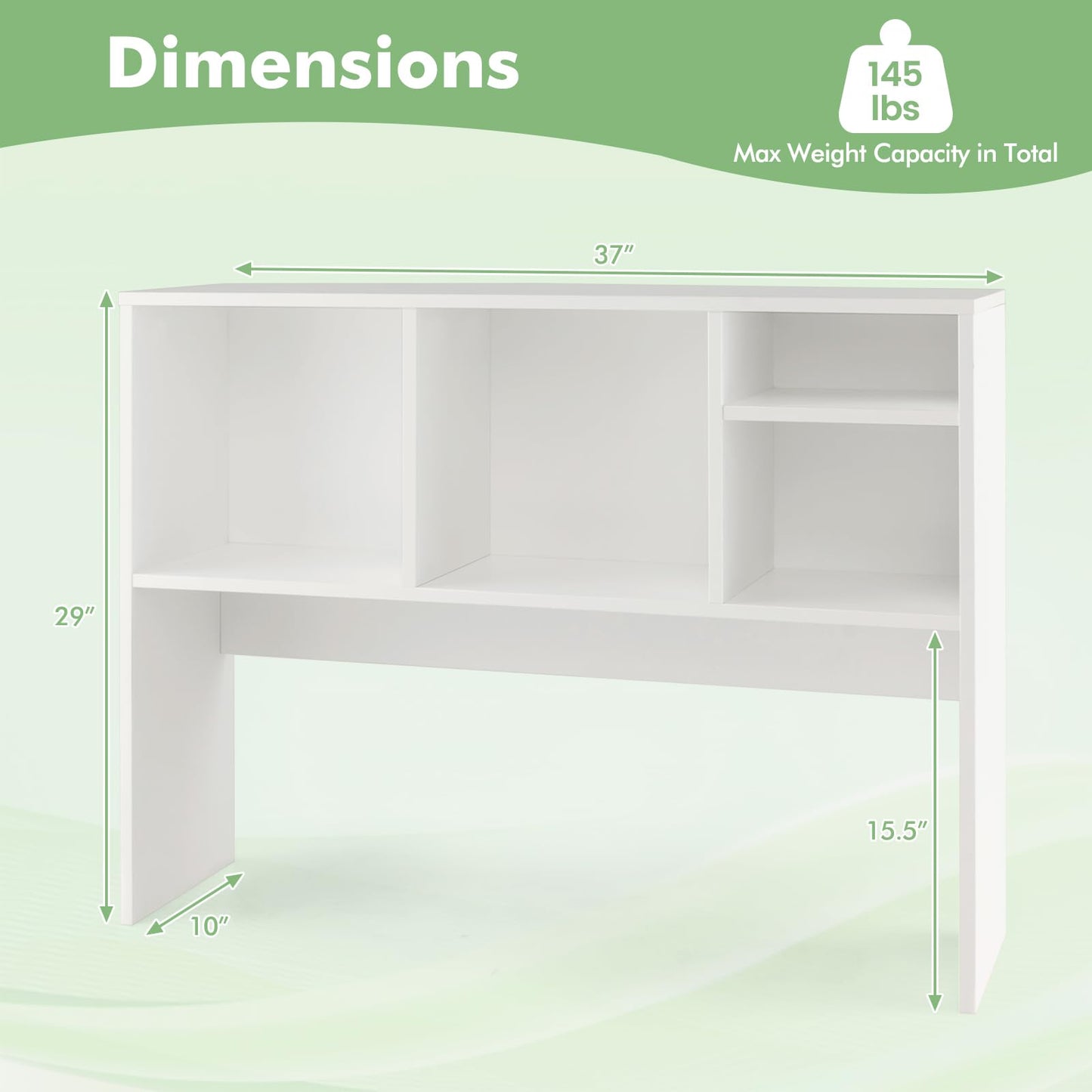 Tangkula Desktop Bookshelf, Countertop Storage Hutch with 4 Shelves for Computer Desk, Desktop 2-Tier Display Rack, Multipurpose Wood Desktop Hutch Storage Organizer for Dorm Office Home (White)