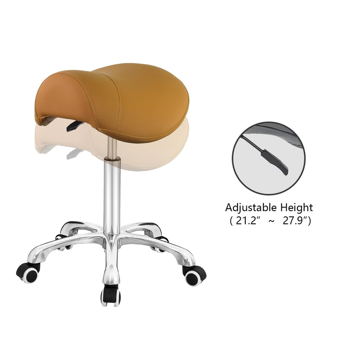 Antlu Saddle Stool Rolling Chair for Medical Massage Salon Kitchen Spa Drafting,Adjustable Hydraulic Stool with Wheels (Without Backrest, Camel)