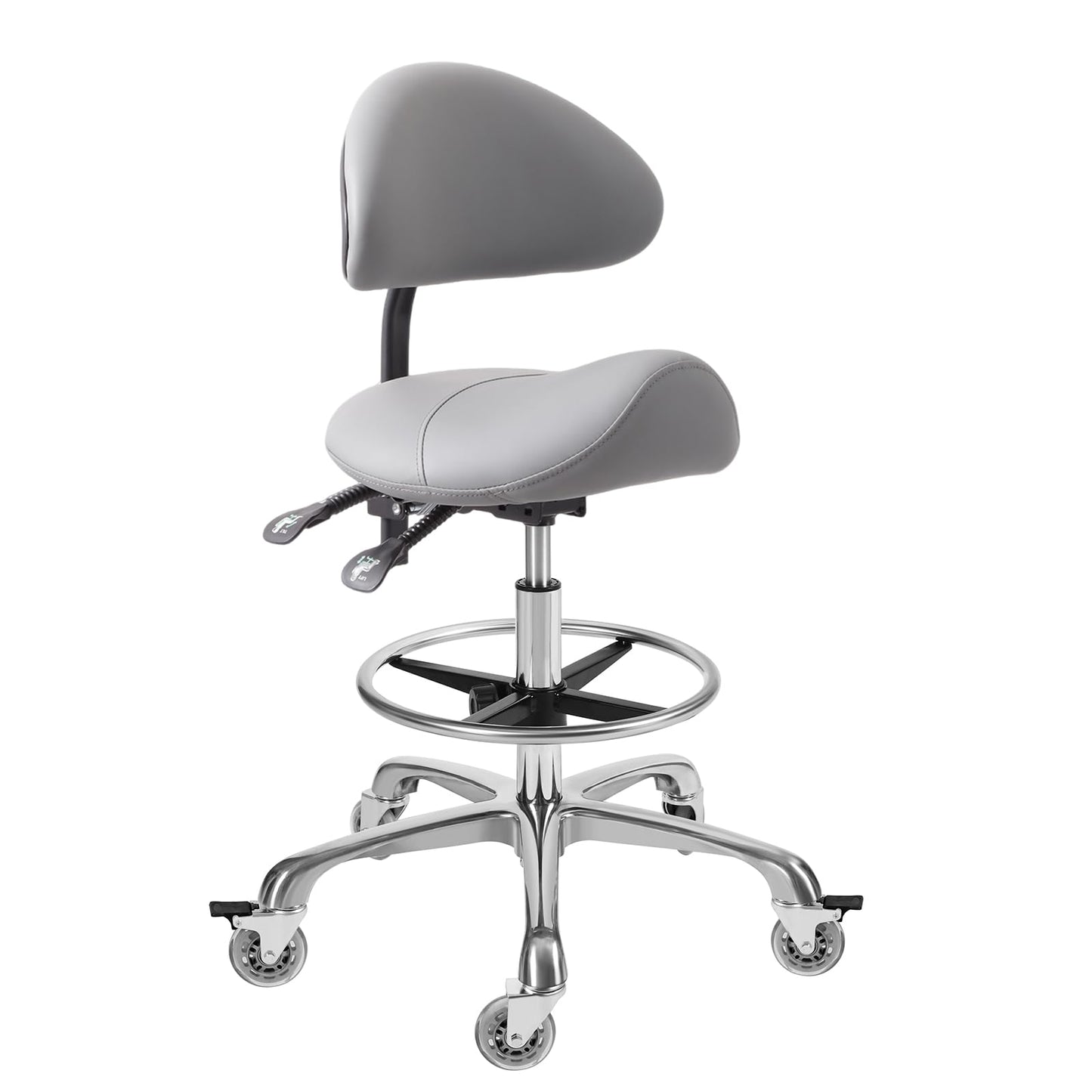 Saddle Stool Chair with Backrest and Footrest- Ergonomic Rolling Saddle Stools Hydraulic Swivel Adjustable Stool Esthetician Chair for Massage Beauty Salon Tattoo Dentist Clinic Home Office (Grey)