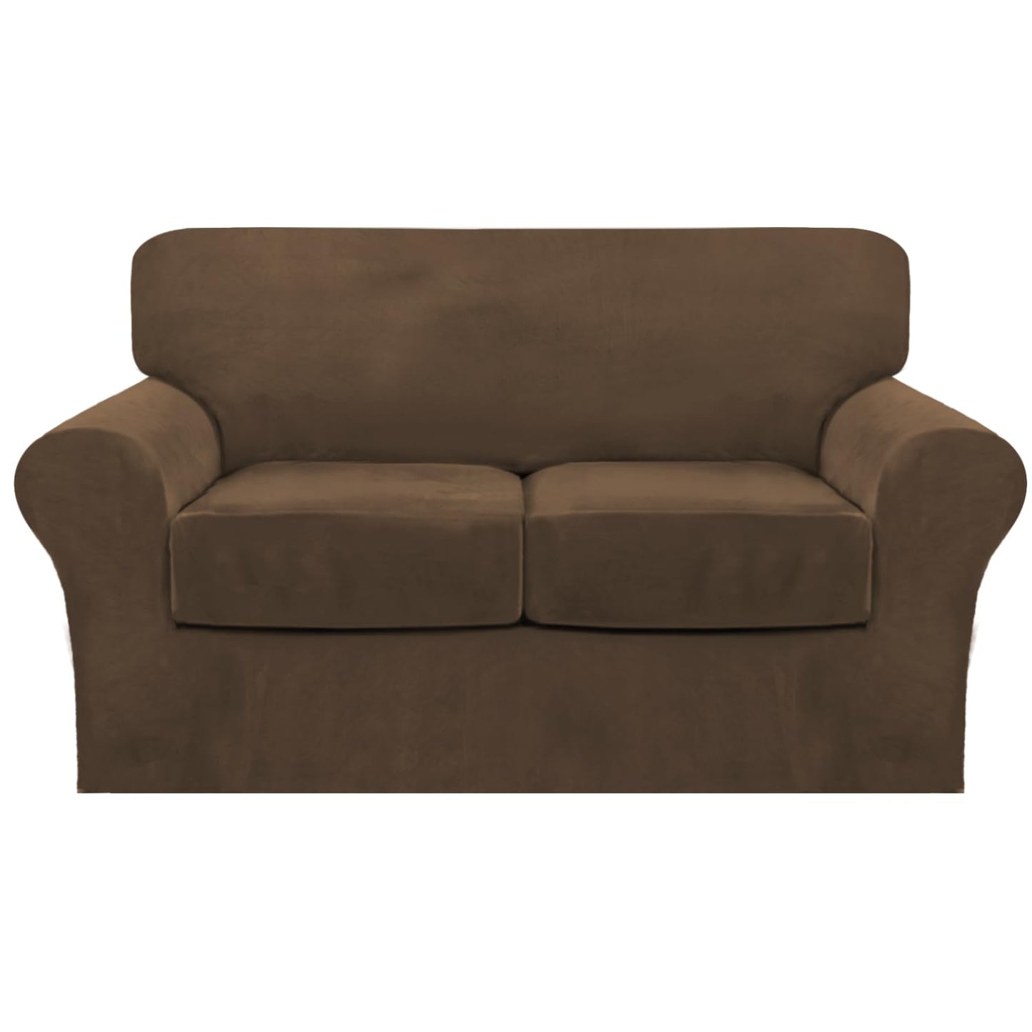 FantasDecor 3 Piece Sofa Covers Velvet for 2 Cushion Couch Stretch Loveseat Slipcover with Individual Seat Elastic Furniture Protector for Pets (Loveseat, Bronze Brown)