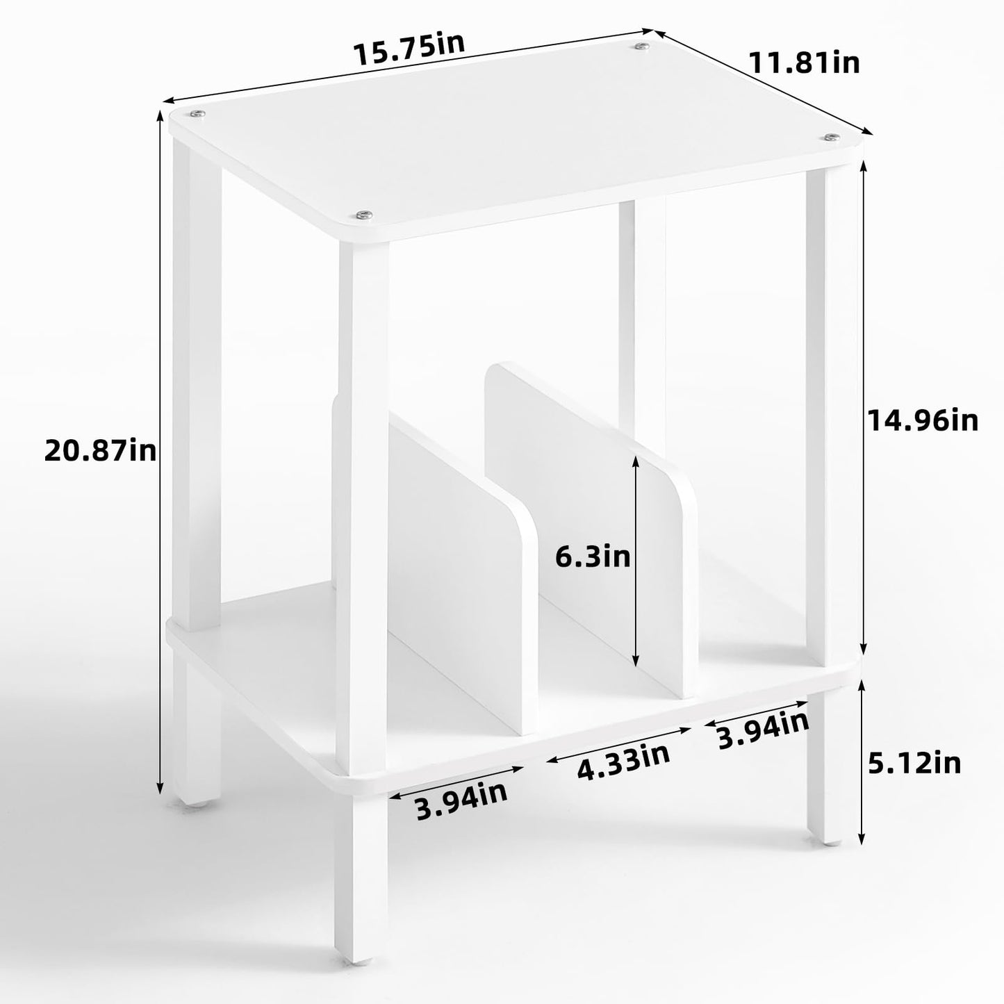 LELELINKY 2-Tier Record Player Stand with Vinyl Record Storage up to 100 Albums, Bedroom Record Holder and Multi-Functional End Table for Living Room, White