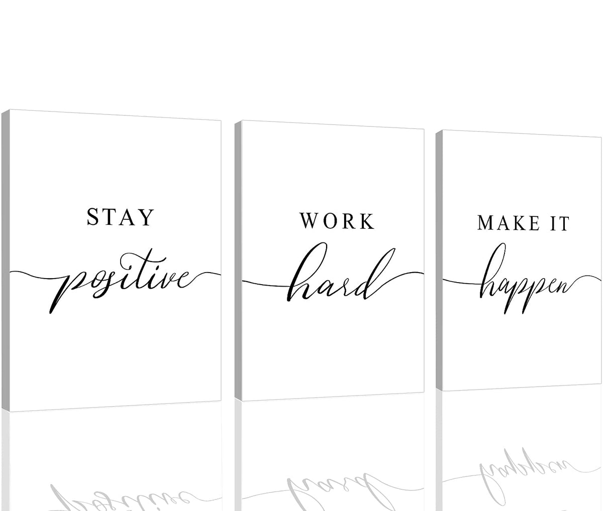 Framed Canvas Wall Art Positive Quote, Office Art, White Large Poster, Motivational Artwork Set of 3 Prints, Inspirational Poster Prints (G-3pcs,12x16inchx3pcs)
