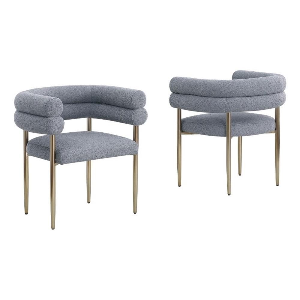 Modern Double Bolster Dining Chairs Set of 2, Teddy Upholstered Tub Chairs with Gold Base, Mid-Century Accent Chairs for Dining Room, Living Room, & Office