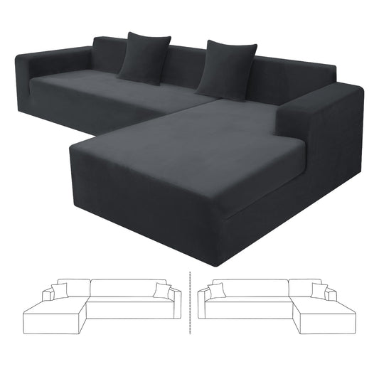 ZNSAYOTX 2026 Soft Velvet Sectional Couch Covers, Luxury Plush Slipcovers with Elastic Bottom for L Shape Sectional Sofa, 2 Pcs Pet Friendly Protector (3 Seat Couch + 2 Seat Chaise, Black)