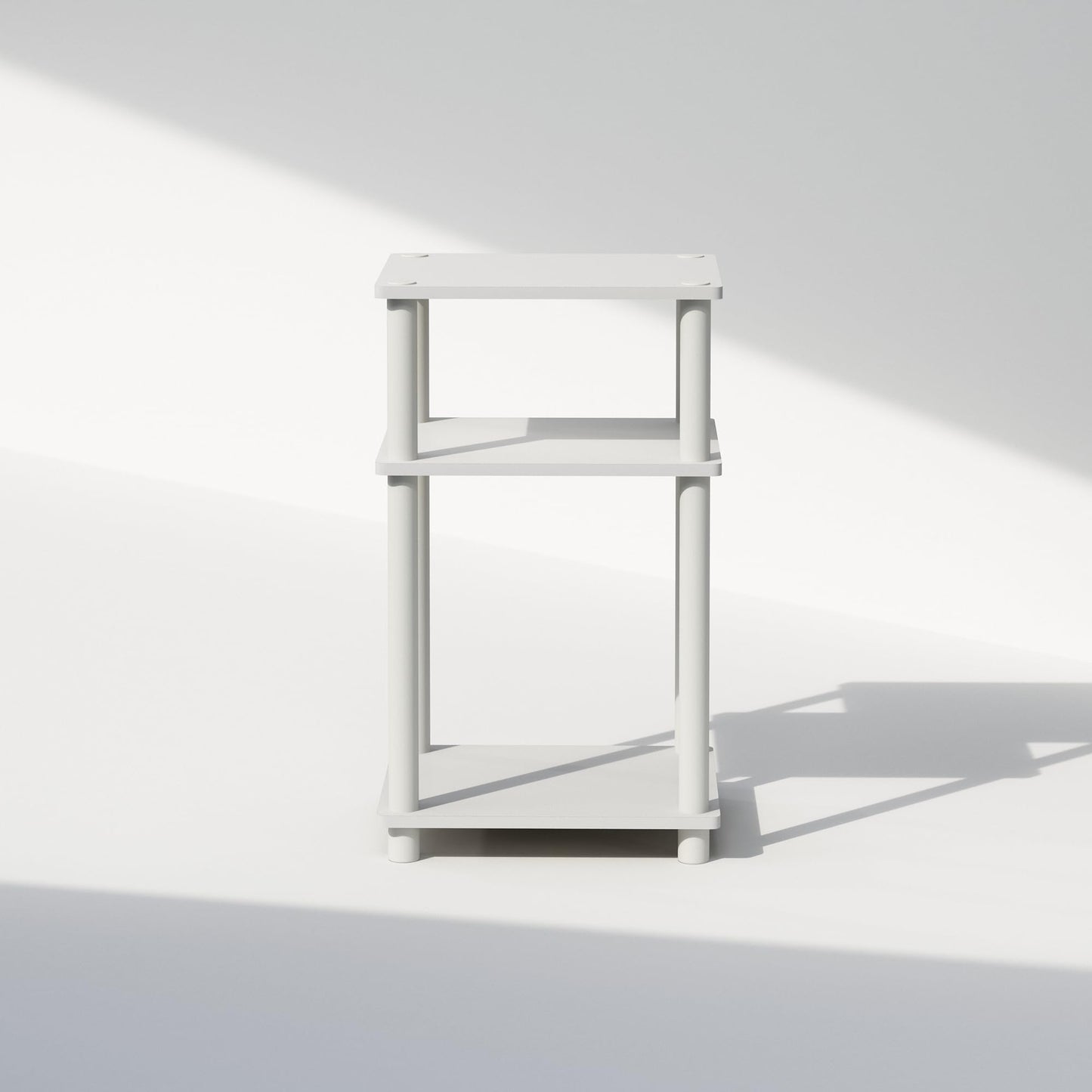 Furinno JUST Side Table, 3-Tier End Table, Open Shelves Night Stand, Bedside Table, Toolless Assembly, for Living Room, Bedroom, Bathroom, White
