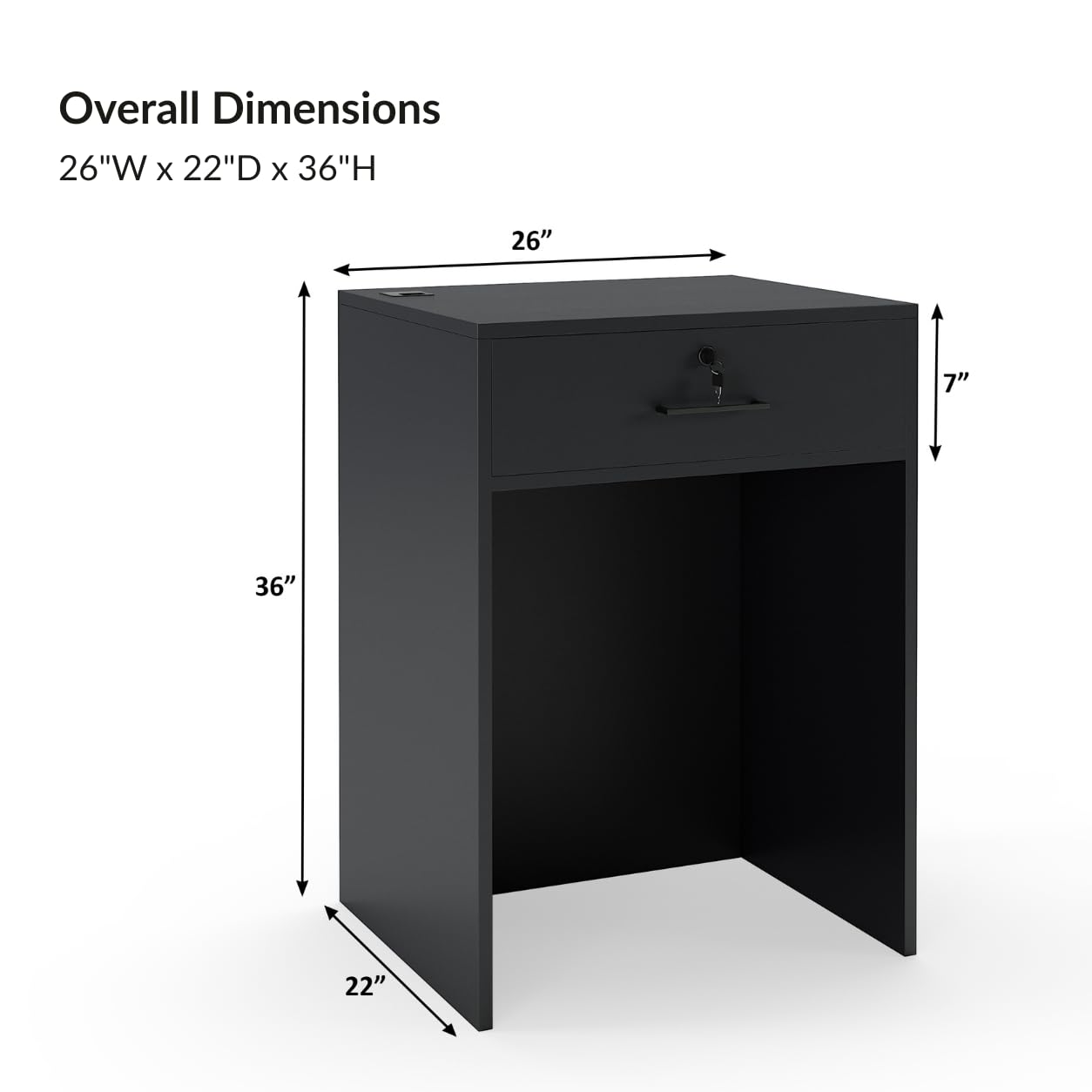 AGATEO Host Stand with Lockable Drawer, Small Reception Desk, 26-Inch Checkout Counter with Cable Grommet for Salons, Restaurants, Events and Retail, Black