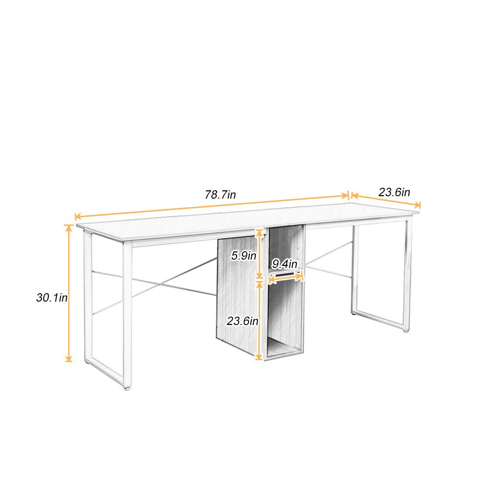 soges 2 Person Home Office Desk,78 inches Large Double Workstation Desk, Writing Desk for Two People, Craft Table with Storage, Black HZ011-200-BK