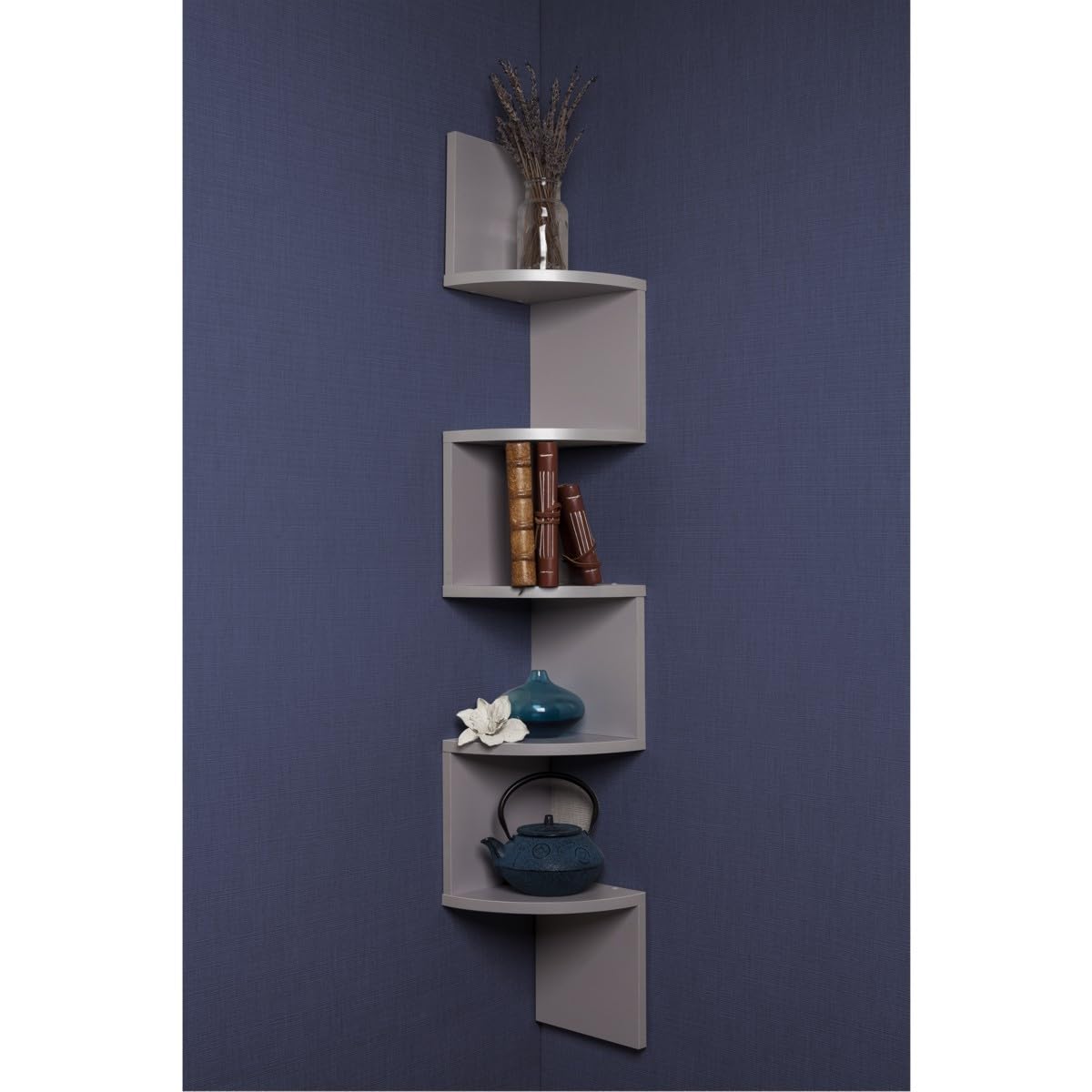 Danya B. XF11035GR Large Decorative 5-Tier Corner Floating Wall Mount Display Shelving Unit - Grey