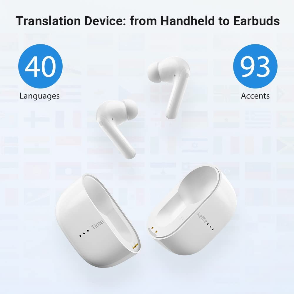 Timekettle M3 Language Translator Earbuds,Two-Way Translator Device with APP for 40 Languages Online,Voice Bluetooth Translator Earbuds,Compatible with iOS,Android (Online Version) White