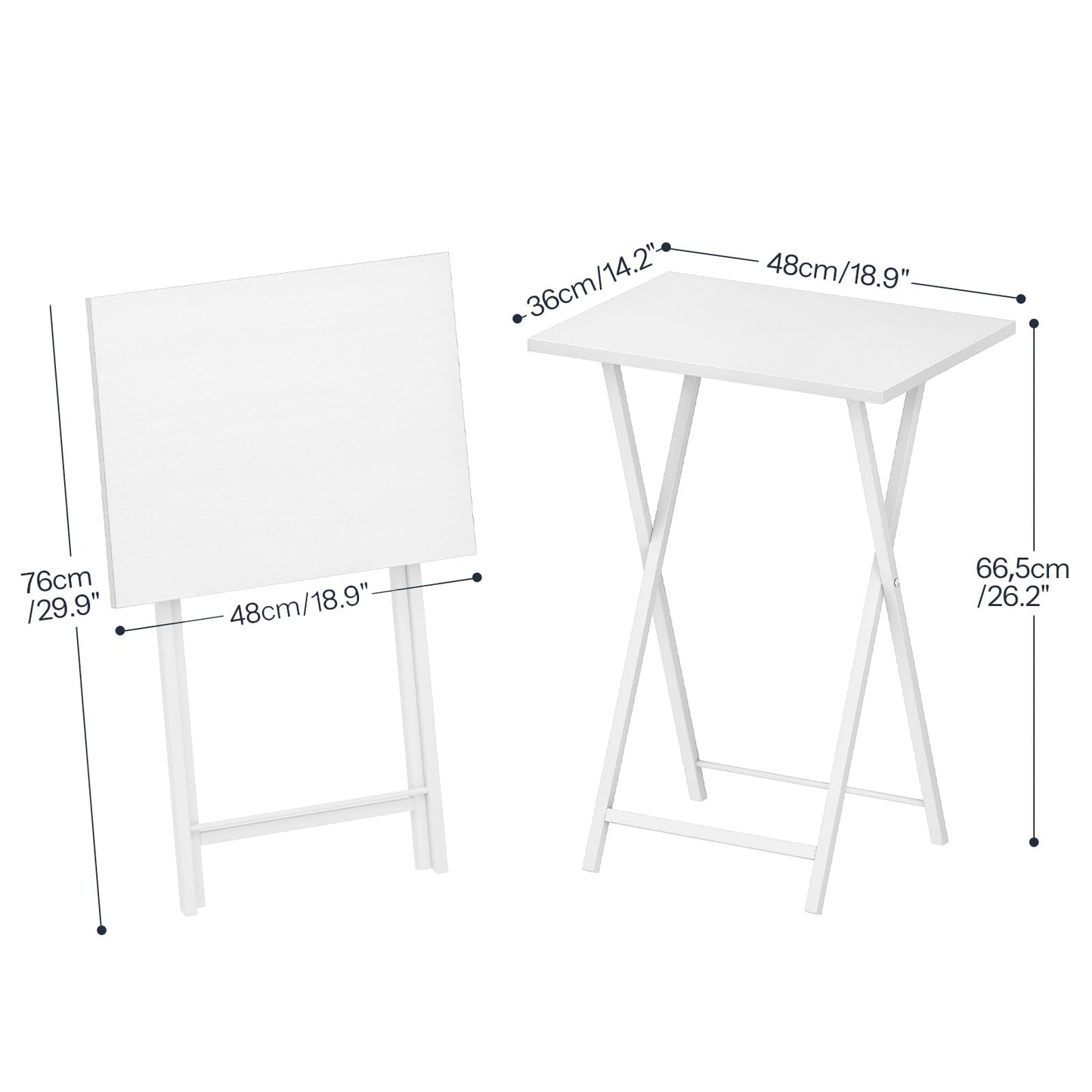 HOOBRO Folding TV Tray Tables, Set of 2 Side Table for Small Space, Industrial Snack Tables for Eating at Couch, Stable Metal Frame, Easy Assembly, Space Saving, White WW25BZ01N1