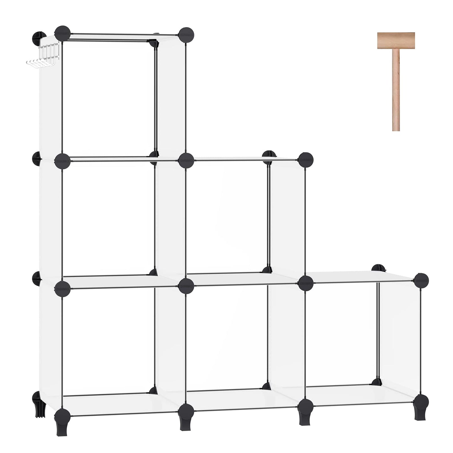 DINMO 6 Cubes Storage Organizer, Bookcase, Display Shelf with Wooden Mallet, Cabinet Storage for Kids, Adult, Office, Bedroom, Bathroom, White