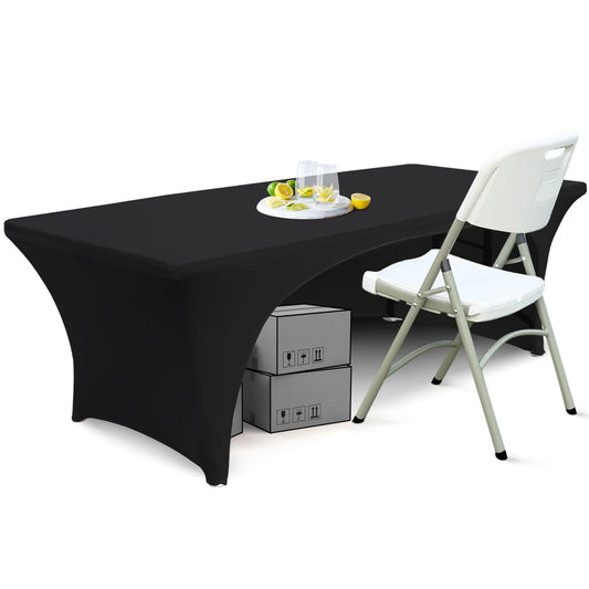 ABCCANOPY 4 ft Spandex Table Cover Open Back Fitted Tablecloth Stretch Washable Tablecover Table Topper for Rectangle Tables Black