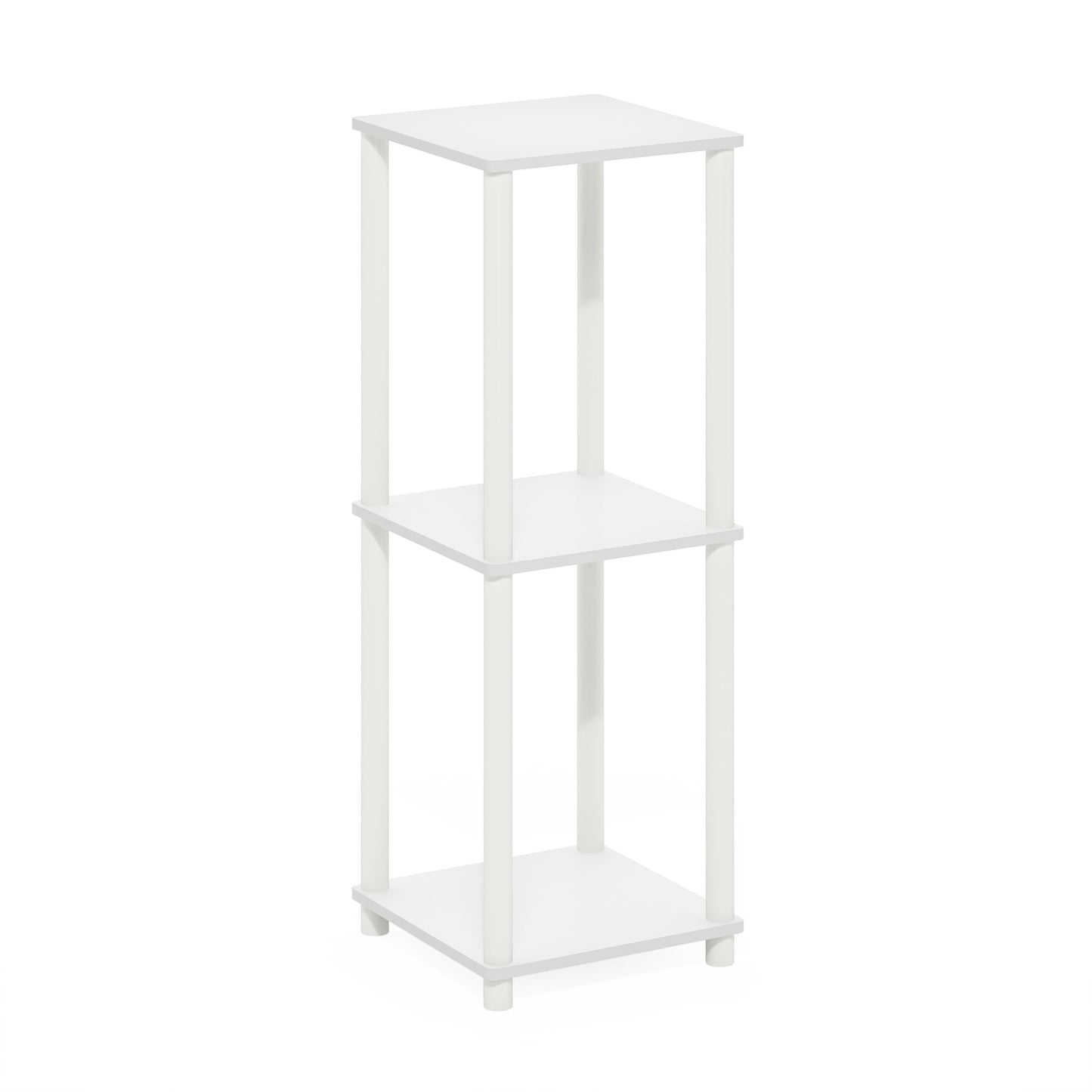 Furinno Turn-N-Tube Side Table Set of 2, 2-Tier Stackable Modern End Table with Open Shelf, Toolless Night Stand, Bedside Table, for Living Room, Bedroom, White