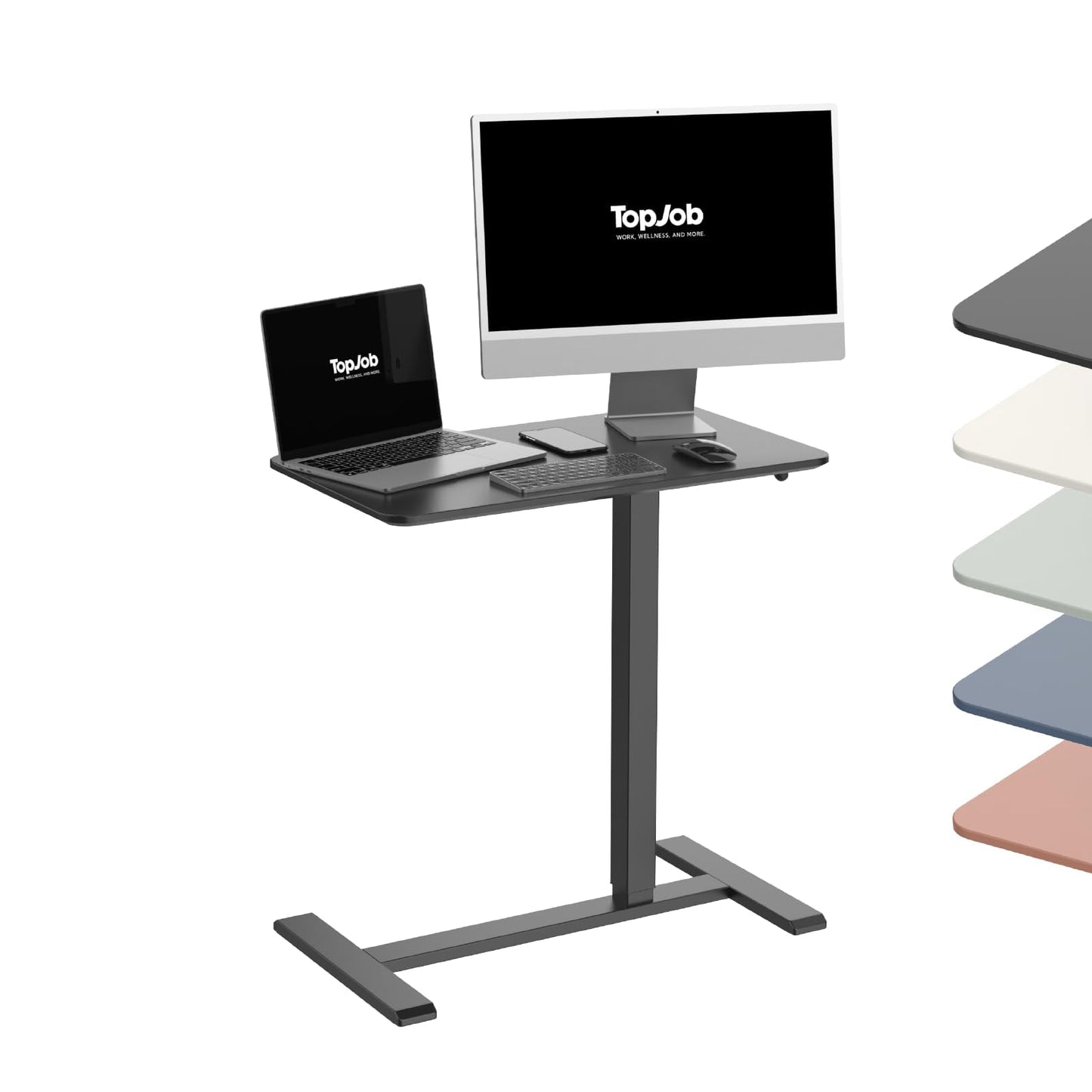 TopJob ANYDESK NEST Mobile Standing Desk, Portable with Hidden Wheels Non Folding, Sit Stand Desk, Computer Workstations, Home Use, Couch Side Table, Bedside Table, Kitchen Prep Table (Noir)