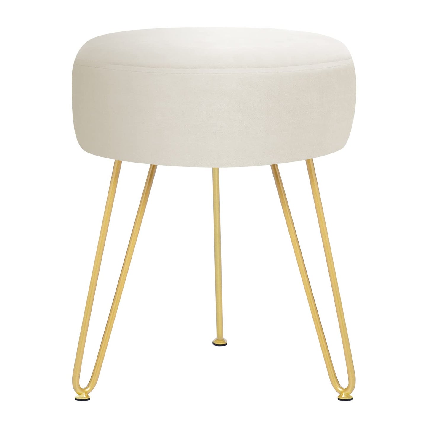 YOONIC Velvet Soft Modern Vanity Footstool -Round Footrest Stool Ottoman Side Table Seat Dressing with Golden Metal Leg and Sponge Filling,Upholstered Foot Rest,Living Room and Bedroom （Beige）