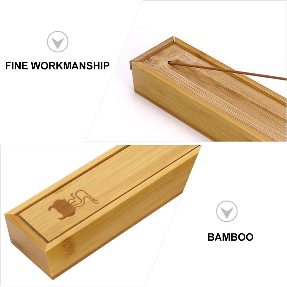HEALLILY Bamboo Incense Stick Holder and Storage Box with Ash Catcher Portable Incense Storage for Yoga Spa Home Fragrance 8.85 X 1.96 X 1.18 Inches